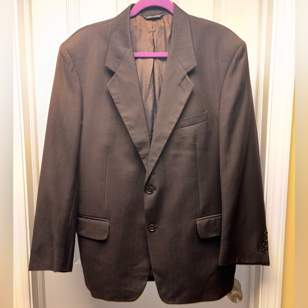Vito Rufolo Men’s Super 100’s Wool Blazer – Dark Brown w/ Blue Pinstripes
